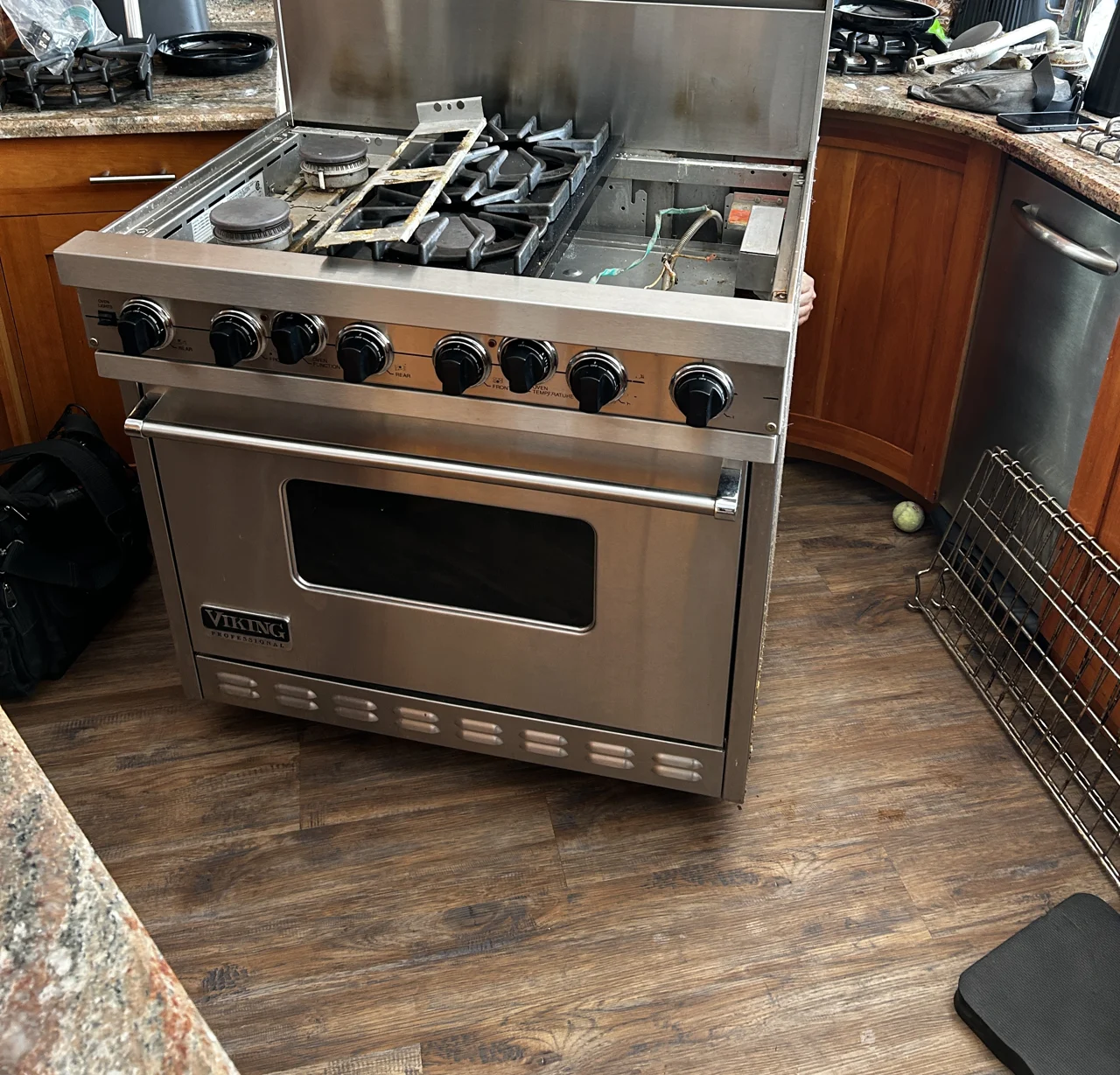 Viking range opened for access from the owner’s work archive